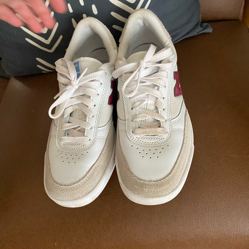 New Balance White and Red Athletic Shoes (looks maroon NB)